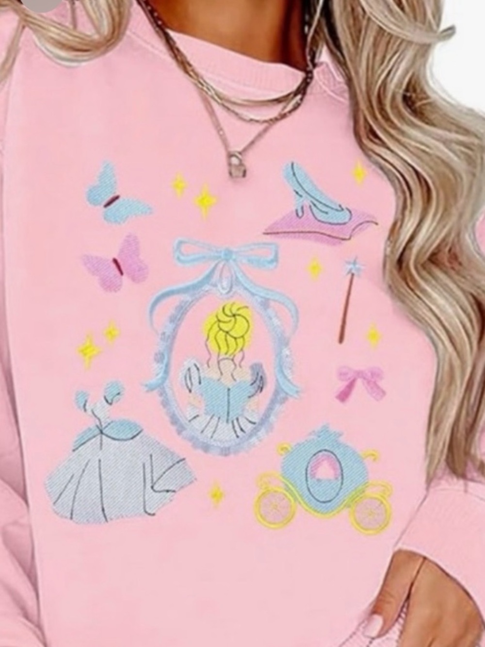 Disney themed Pink Graphic Crewneck Sweatshirt - Women's Cute Fairy Tale Print